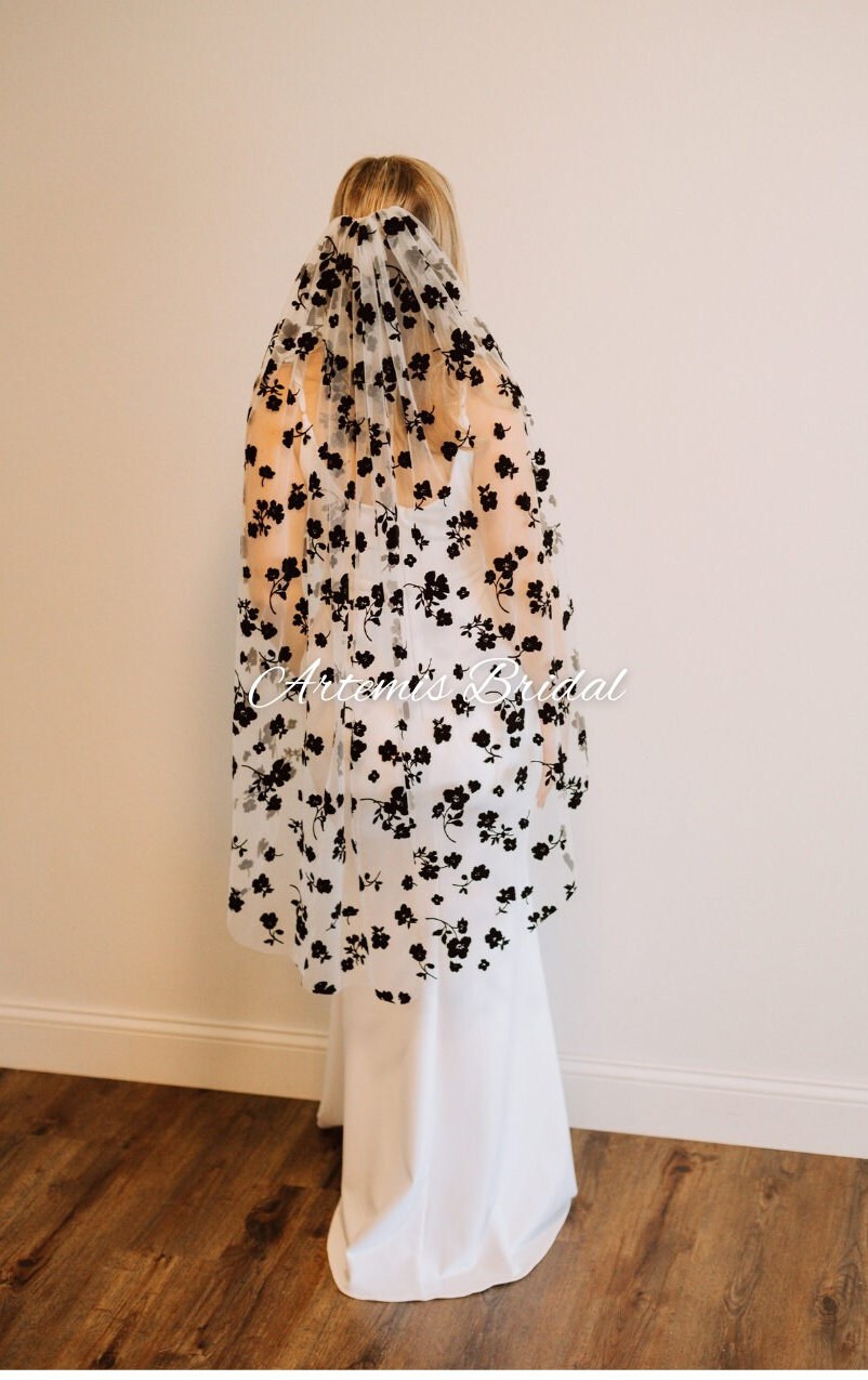 Black and White Floral Veil