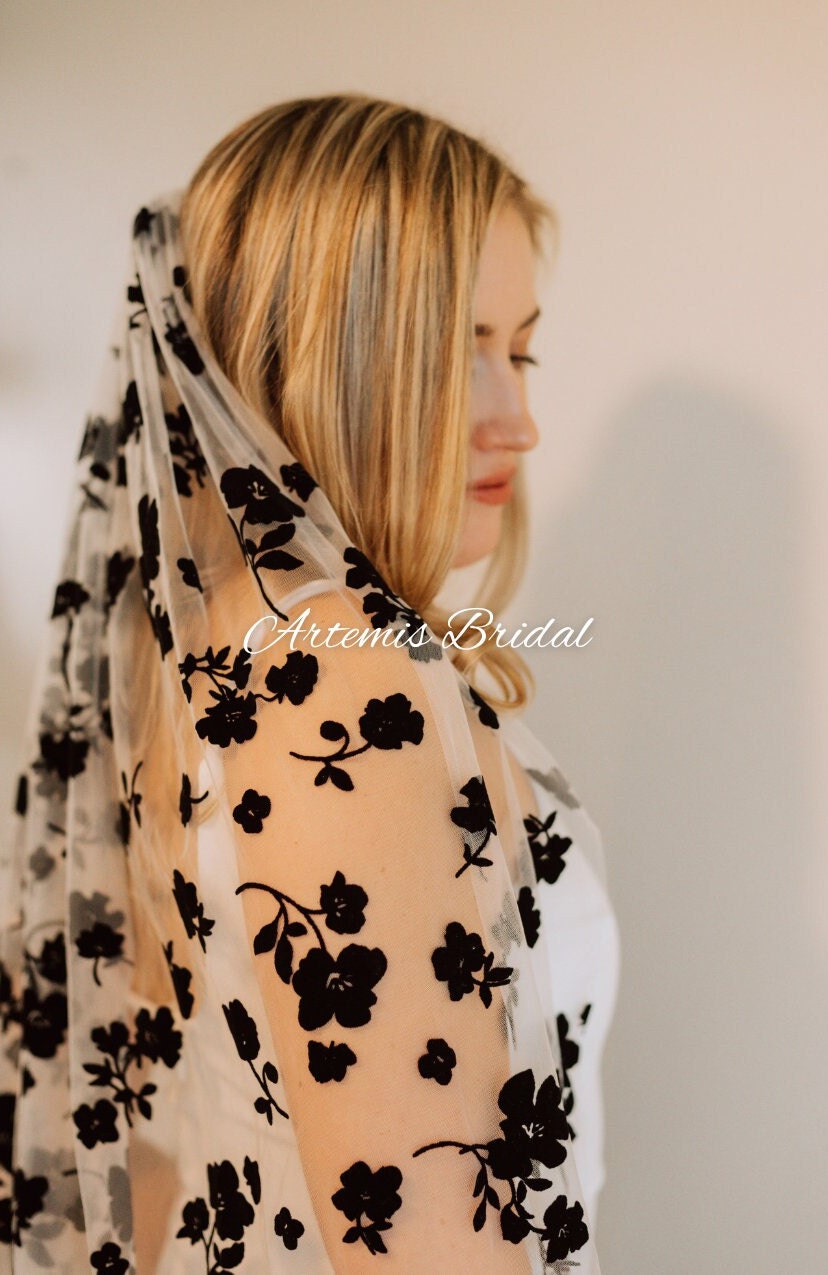 Black and White Floral Veil