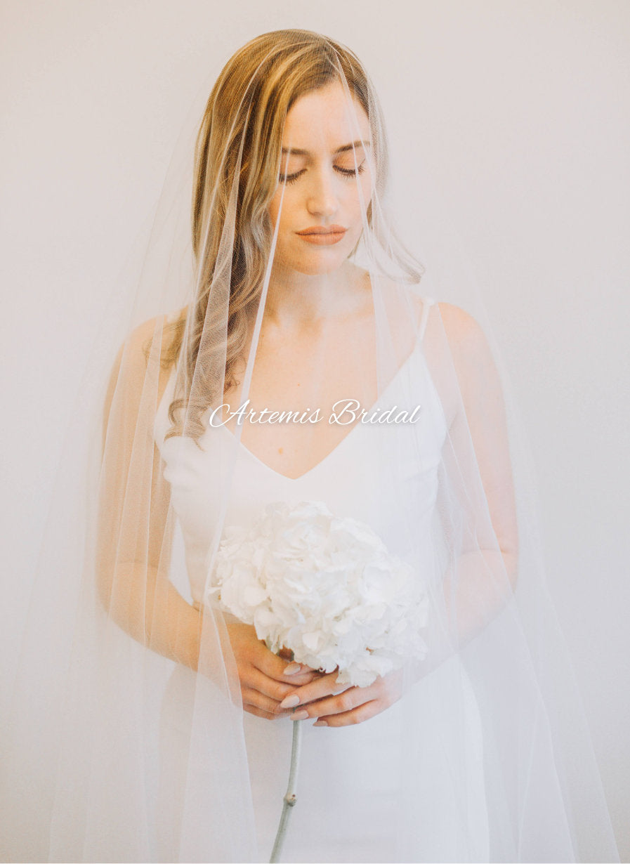 Extra Wide Tulle Wedding Veil with Blusher