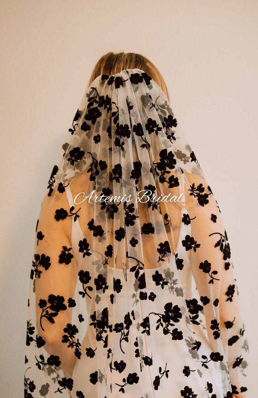 Black and White Floral Veil