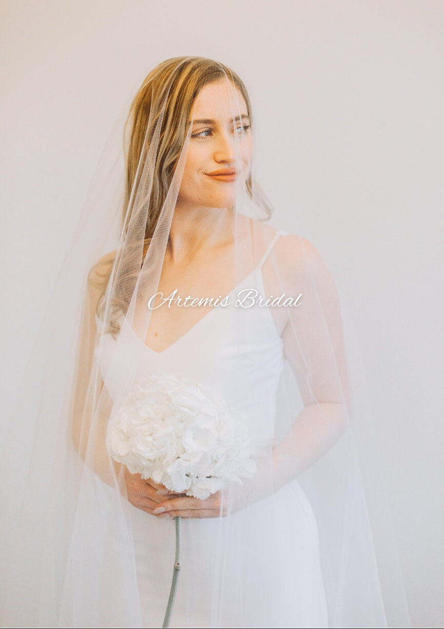 Extra Wide Tulle Wedding Veil with Blusher