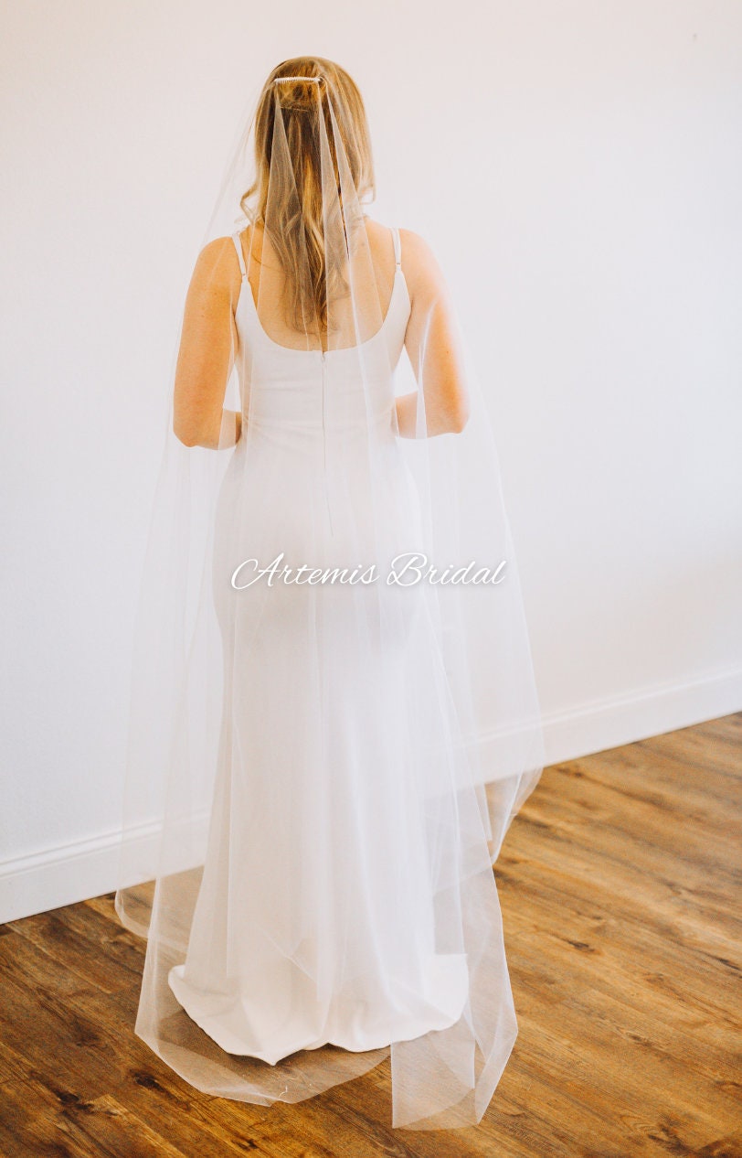 Extra Wide Tulle Wedding Veil with Blusher