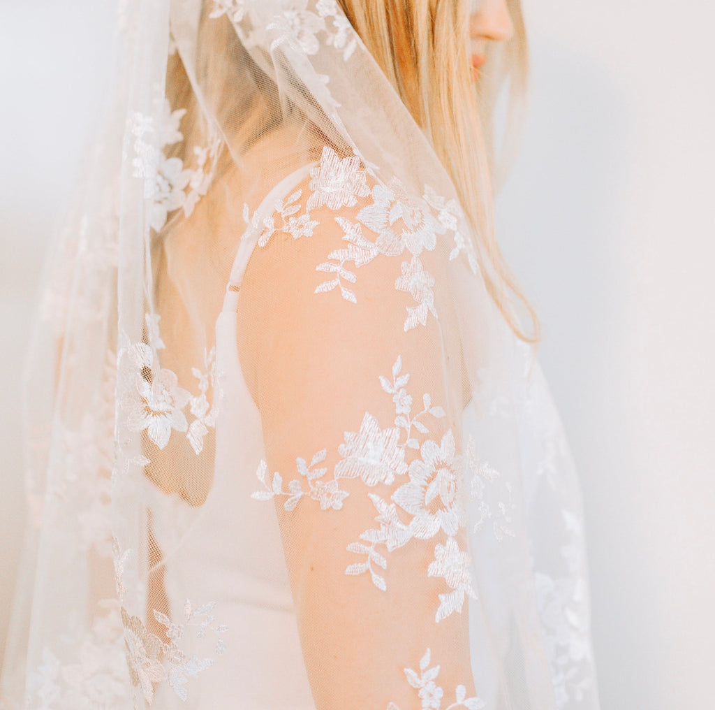 Inez White Floral Veil